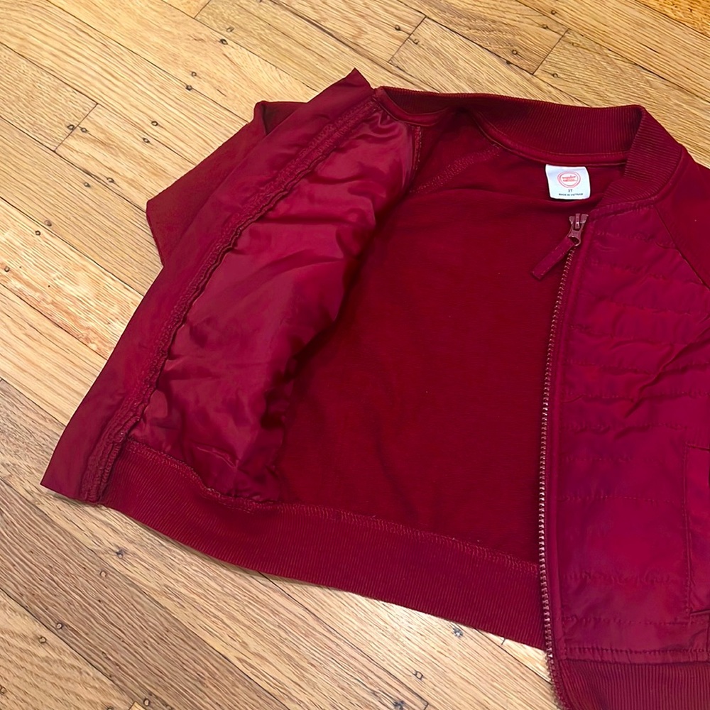 wonder nation Burgundy Satin Lightweight Zip Up Bomber Jacket - Picture 3 of 3